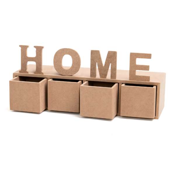 Farostlemezből készült szekrény HOME felirattal és fiókokkal - 41 x 13 x 10 cm ()