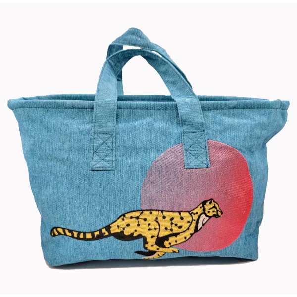 Gepárd mintás hímzett kozmetikai táska - Kék