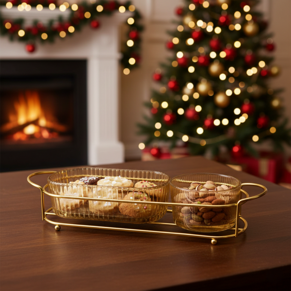 Arany színű üveg tálalóedény - 2 részes