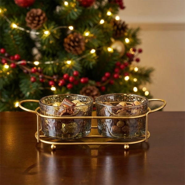 Szürke színű üveg tálalóedény - 2 részes