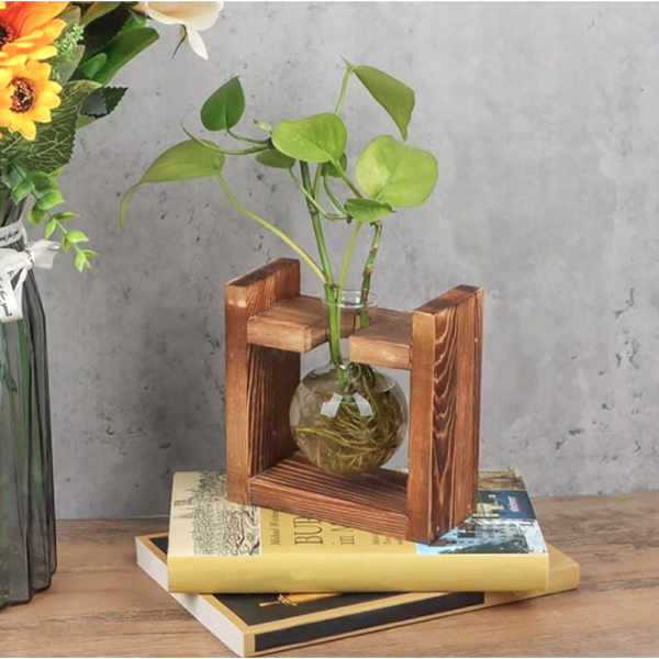 Fa keretes mini üvegváza - együveges kivitel