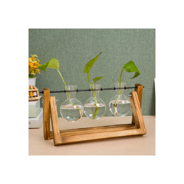 Fa keretes mini üvegváza - háromüveges kivitel