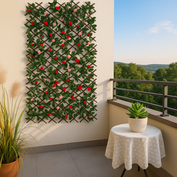 Rózsás műnövénnyel díszített apácarács