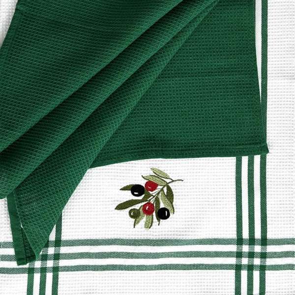 Olivabogyó mintás 2 részes konyharuha szett