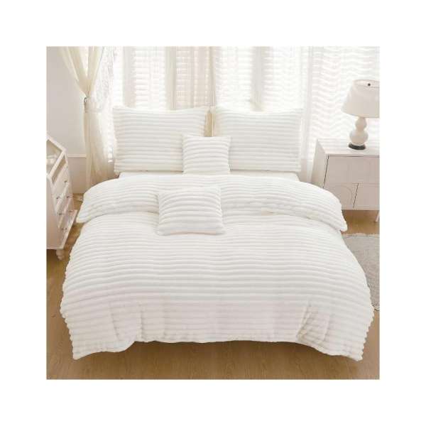 Bordázott 3 részes plüss ágyneműhuzat - Törtfehér