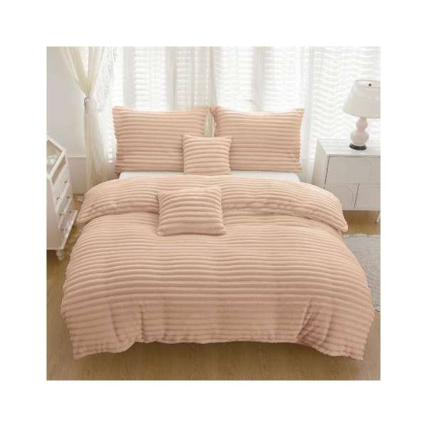 Bordázott 3 részes plüss ágyneműhuzat - Világosbarna