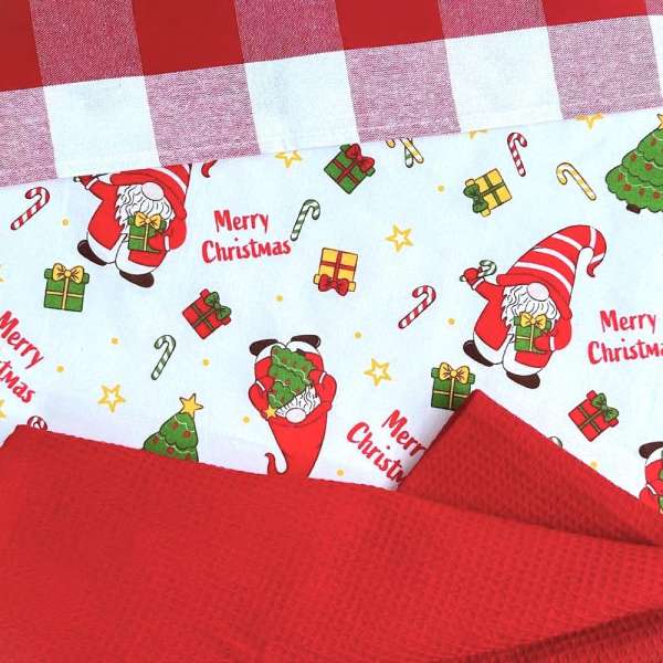 Piros 3 részes karácsonyi konyharuha szett