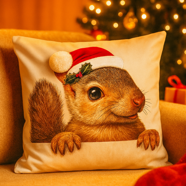 Karácsonyi díszpárnahuzat - Mókus