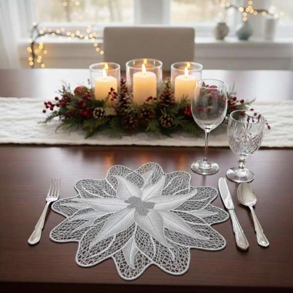 Mikulásvirág mintás tányéralátét - Ezüst