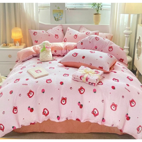 Pink teddy gyerek krepp ágyneműhuzat szett - 2 részes