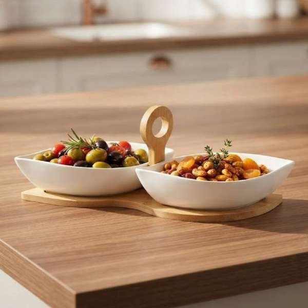 Osztott snack tál - fa talppal