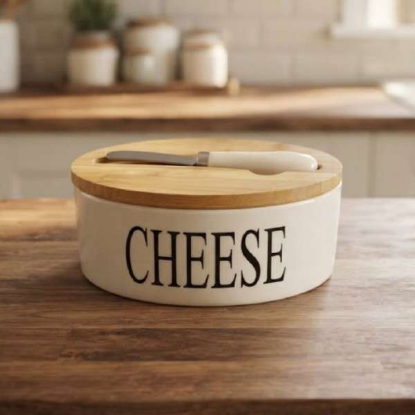 Cheese - feliratos kerek sajttartó sajtkéssel