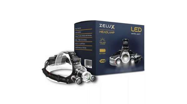 Zelux Led akkumulátoros fejlámpa, töltő + akkumulátor