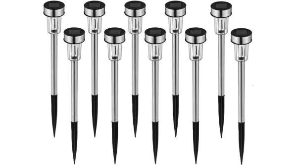 Leszúrható napelemes kerti lámpa inox - 10 db szett