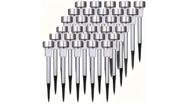 20 db leszúrható napelemes inox LED kerti világítás, hidegfehér, 30 cm magas