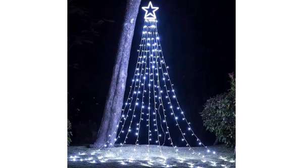 LED Csillagos karácsonyi fényfüzér, 6 m, 300 LED, hideg fehér fény, IP44, 8 mód