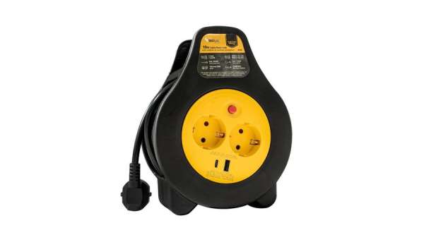 Kábeldob 10 m 2 aljzat + USB-A és USB-C, 3200W, túlmelegedés elleni védelemmel