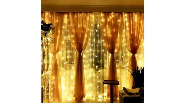 LED fényfüggöny, 3×3 m, 300 LED, meleg fehér, IP44, 8 fényprogram