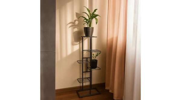 6 szintes fém virágtartó állvány – nyitott, stabil szerkezettel, fekete színben