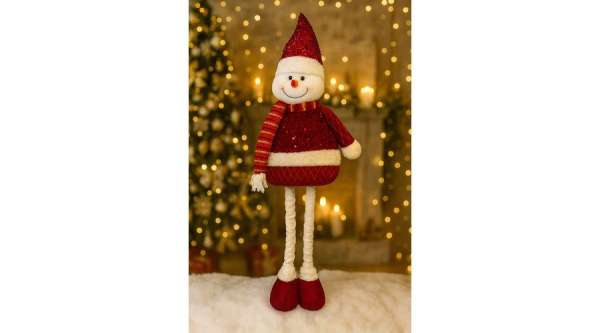 Dekoratív Flippy Hóember, Teleszkópos Lábakkal, 100 cm, Piros Sapkával