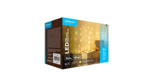 Modee Karácsonyi LED Dekoráció Fényfüggöny Adapteres C3002 (192LED/3m x 2m) warm