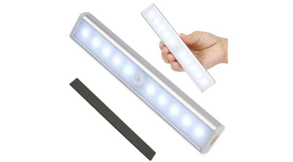 Öntapadós LED szekrényvilágítás mozgás- és fényérzékelővel, elemes, 19 cm