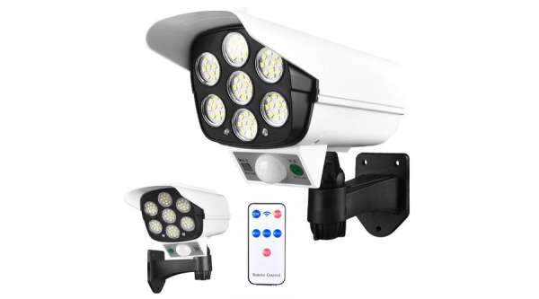 Napelemes LED reflektor ál kamera mozgásérzékelővel, 77 LED, kültéri biztonsági