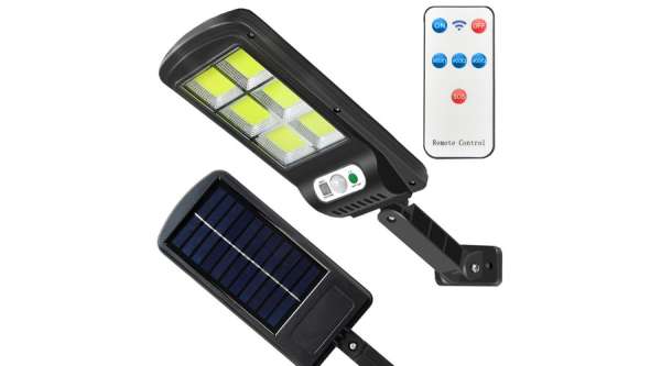 Napelemes kültéri LED lámpa 96 LED mozgásérzékelővel, távirányítós reflektor