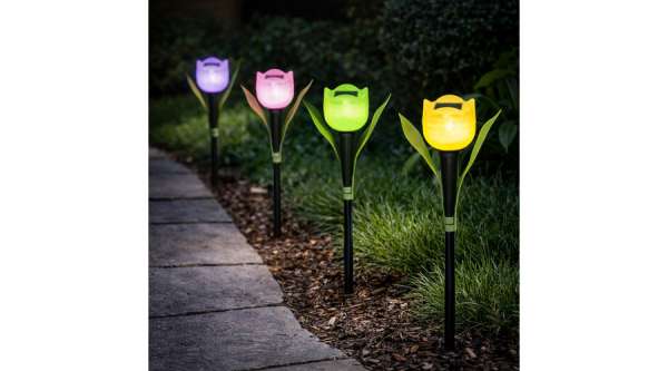 Napelemes kerti lámpa tulipán forma 31 cm, leszúrható, hideg fehér, IP44, LED