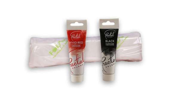 Tortaburkoló szett: fondant massza + fekete és piros gélfesték