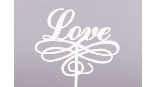 Fehér cirádás Love felirat sziluett tortadísz