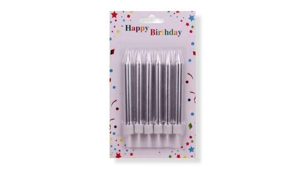 6 db 8,5 cm-es ezüst színű tortagyertya tartóval