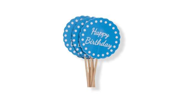 Kék kerek Happy Birthday 12 db muffin díszítő