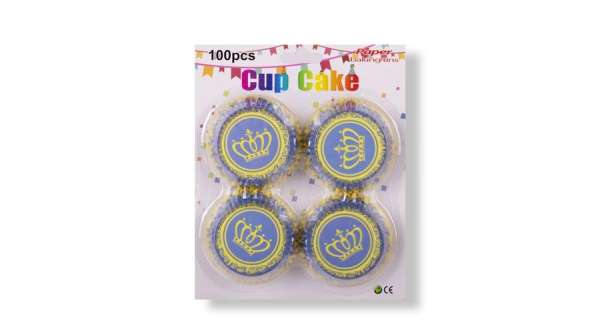 100 db kék-sárga korona mintás muffin papír