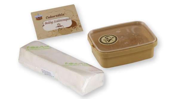 Boldog szülinapot feliratos cukortábla, Formix fondant massza és jégzselé tortadekoráló szett