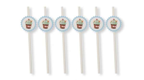 6 db kék muffinos papír szívószál