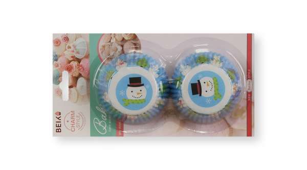 50 db-os világoskék hóemberes karácsonyi muffin papír