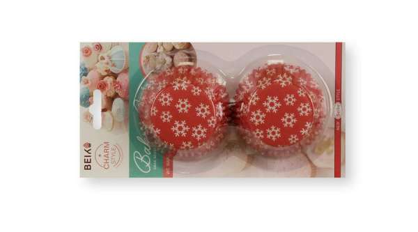 50 db-os piros alapon hópelyhes karácsonyi muffin papír