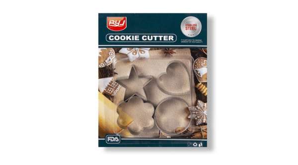 Csillag, szív, virág és kör alakú 4 részes fém sütikiszúró készlet