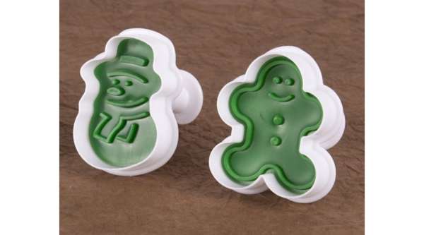 Karácsonyi fondant kiszúró szett - 2 db mézi és hóember forma, rugós