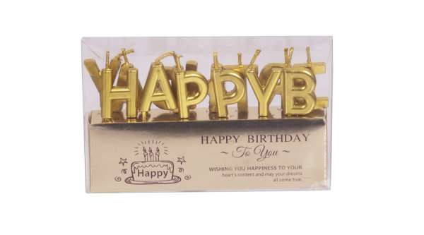 Arany színű Happy Birthday felirat tortagyertya