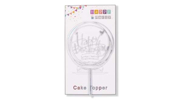 Ezüst szíves Happy Birthday tortadísz