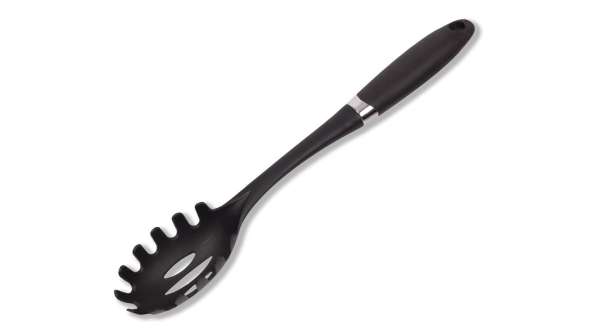 Fekete műanyag tésztaszedő kanál szilikon nyéllel