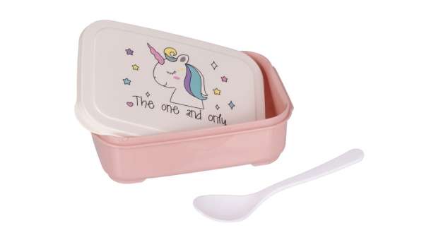Színes unikornis mintás műanyag ételtároló doboz