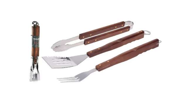 3 részes rozsdamentes grillkészlet fa nyéllel Vaggan