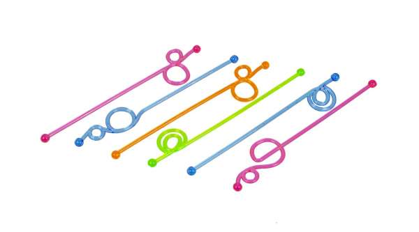 6 db színes műanyag koktél keverő pálcika