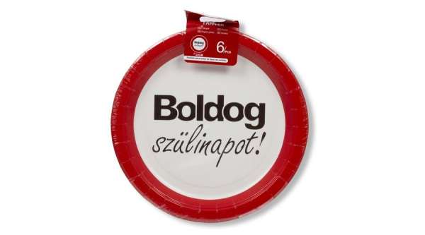 Boldog szülinapot feliratos tábla papírtányér 23 cm 6 db