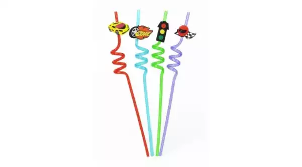 Műanyag party szívószál, versenyautós, 4 db