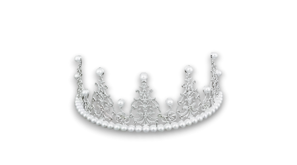 Gyöngyökkel díszített korona tortadísz, ezüst színű
