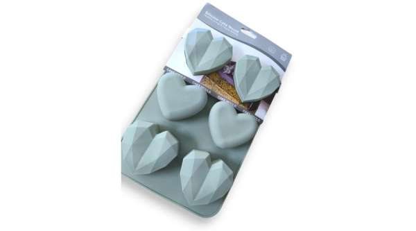 Gyémánt szív alakú szilikon muffin sütőforma, 6 adagos